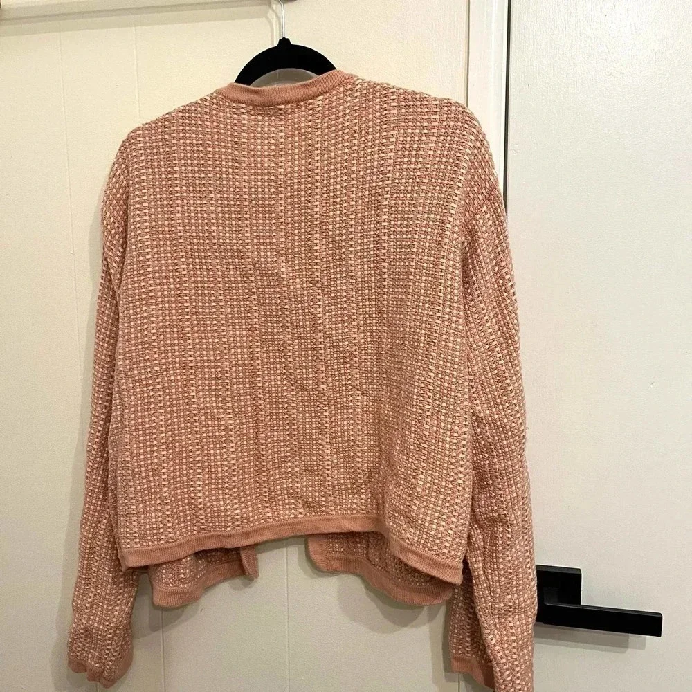 J. Crew pink and cream knit cardigan size XL